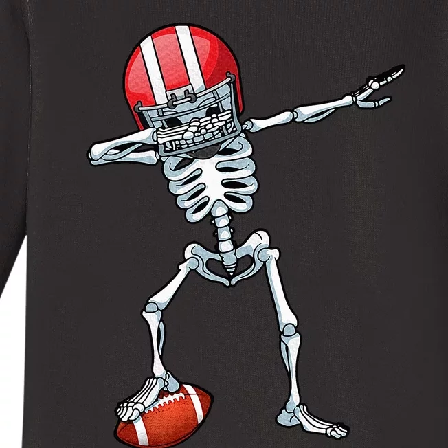 Dabbing Skeleton Football Player Sports Halloween Baby Long Sleeve Bodysuit