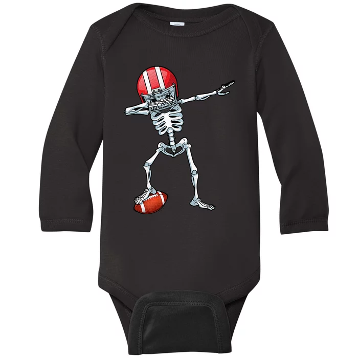 Dabbing Skeleton Football Player Sports Halloween Baby Long Sleeve Bodysuit