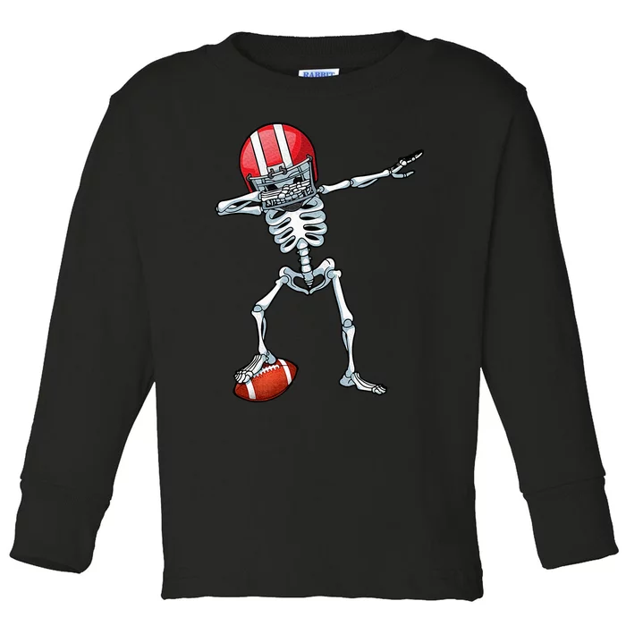 Dabbing Skeleton Football Player Sports Halloween Toddler Long Sleeve Shirt