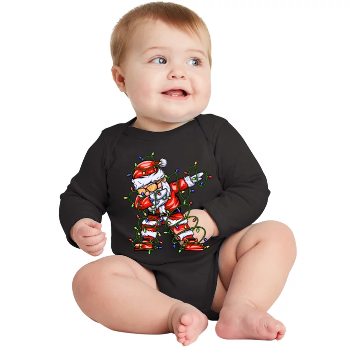 Dabbing Santa For Boy Girl Christmas Tree Lights Baby Long Sleeve Bodysuit