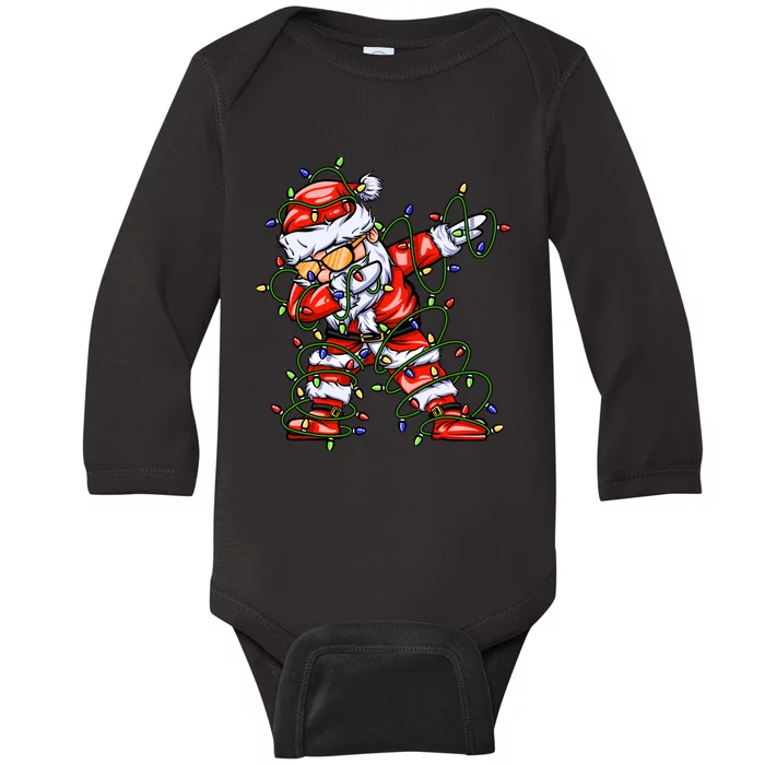 Dabbing Santa For Boy Girl Christmas Tree Lights Baby Long Sleeve Bodysuit