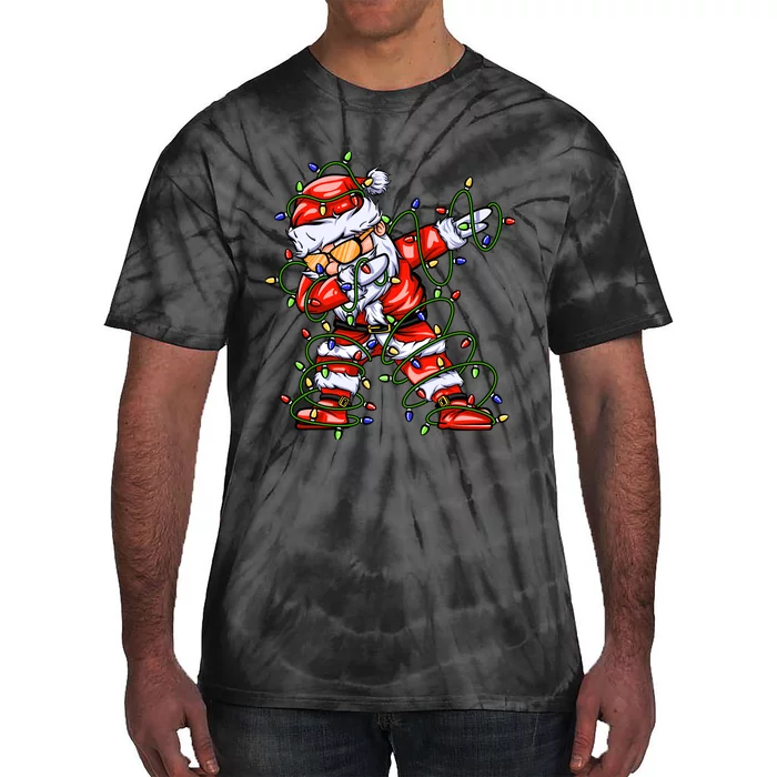 Dabbing Santa For Boy Girl Christmas Tree Lights Tie-Dye T-Shirt