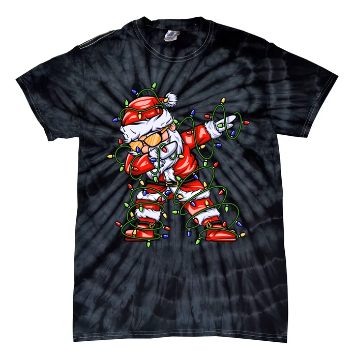 Dabbing Santa For Boy Girl Christmas Tree Lights Tie-Dye T-Shirt