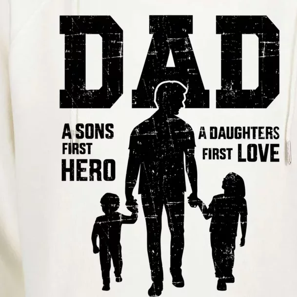 Dad Sons First Hero Daughter Love For Father's Day Funny Gift Womens Funnel Neck Pullover Hood