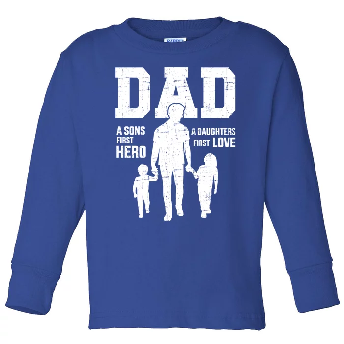 Dad Sons First Hero Daughter Love For Father's Day Funny Gift Toddler Long Sleeve Shirt