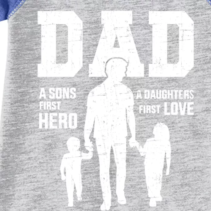 Dad Sons First Hero Daughter Love For Father's Day Funny Gift Infant Baby Jersey Bodysuit