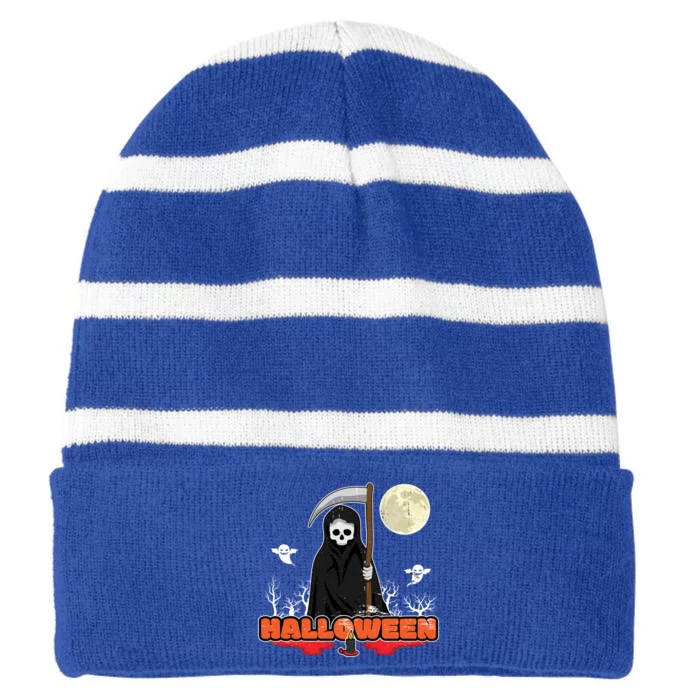 Deadly Season Greetings For Halloween Lovers Great Gift Striped Beanie with Solid Band