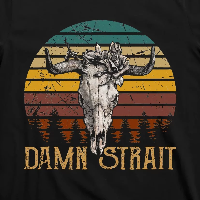 D.A.M.N. S.T.R.A.I.T Guitar Music Country Bullskulls Cowboy T-Shirt