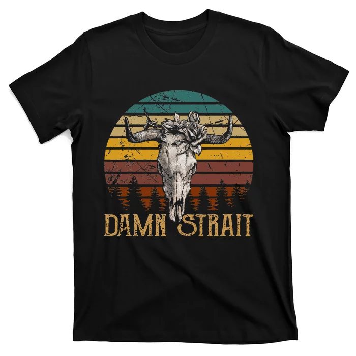 D.A.M.N. S.T.R.A.I.T Guitar Music Country Bullskulls Cowboy T-Shirt