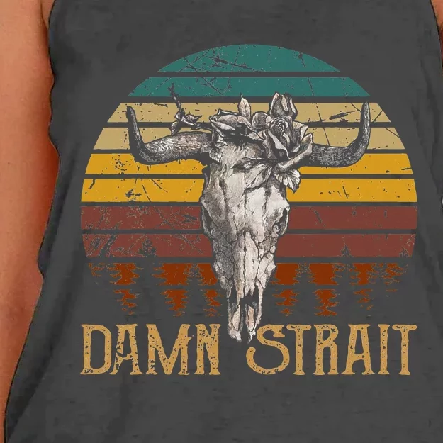 D.A.M.N. S.T.R.A.I.T Guitar Music Country Bullskulls Cowboy Women's Knotted Racerback Tank