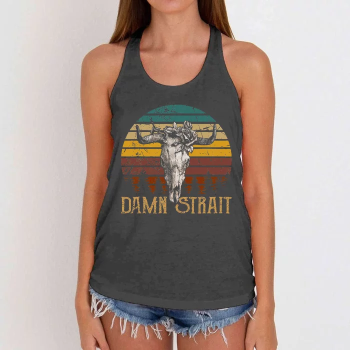 D.A.M.N. S.T.R.A.I.T Guitar Music Country Bullskulls Cowboy Women's Knotted Racerback Tank