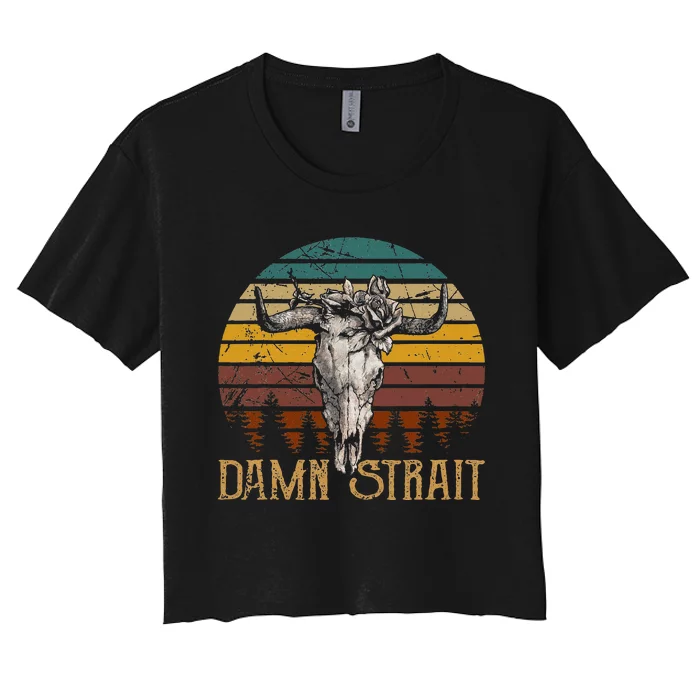 D.A.M.N. S.T.R.A.I.T Guitar Music Country Bullskulls Cowboy Women's Crop Top Tee