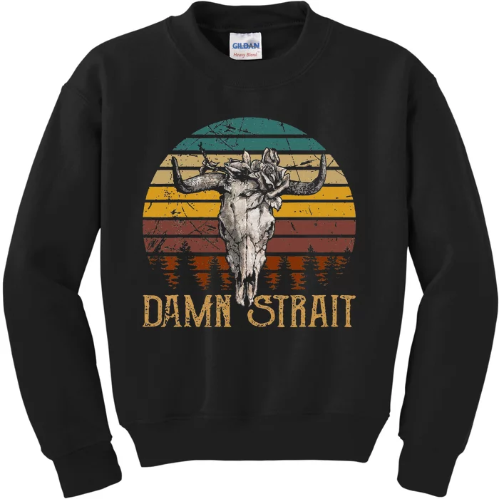 D.A.M.N. S.T.R.A.I.T Guitar Music Country Bullskulls Cowboy Kids Sweatshirt