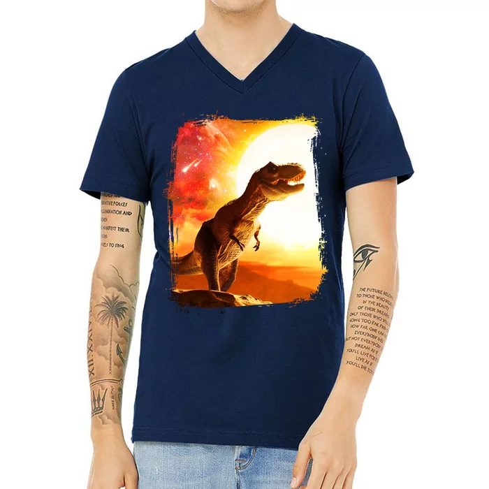 Desert Sun Galaxy Trex Dinosaur V-Neck T-Shirt