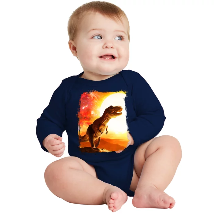 Desert Sun Galaxy Trex Dinosaur Baby Long Sleeve Bodysuit