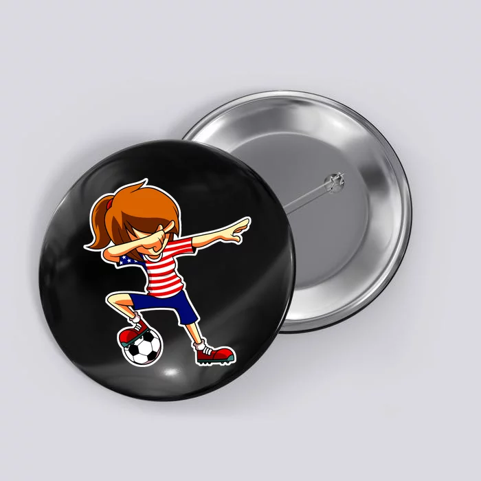 Dabbing Soccer Girl Usa American Flag Jersey Button