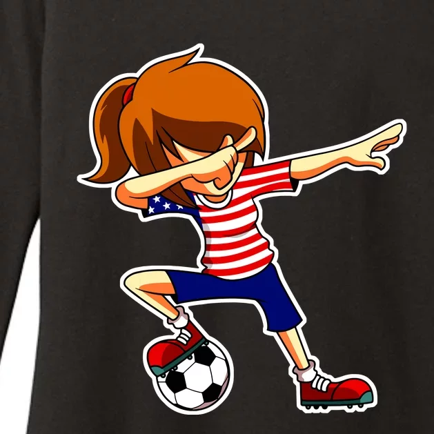 Dabbing Soccer Girl Usa American Flag Jersey Womens CVC Long Sleeve Shirt