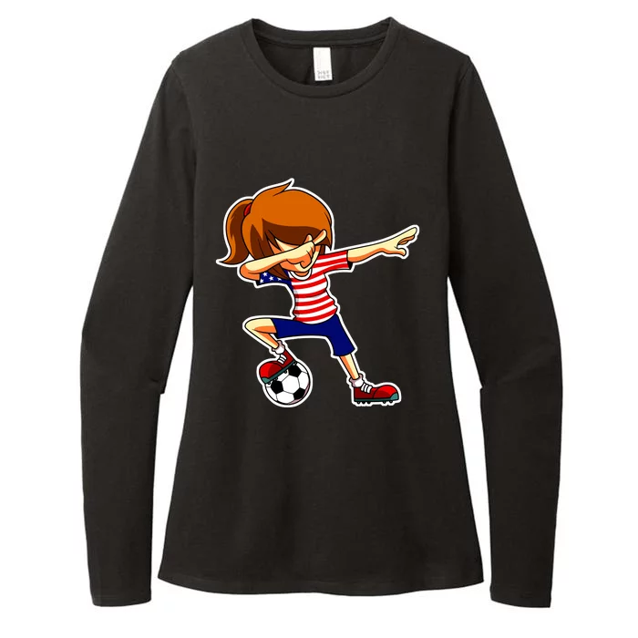 Dabbing Soccer Girl Usa American Flag Jersey Womens CVC Long Sleeve Shirt