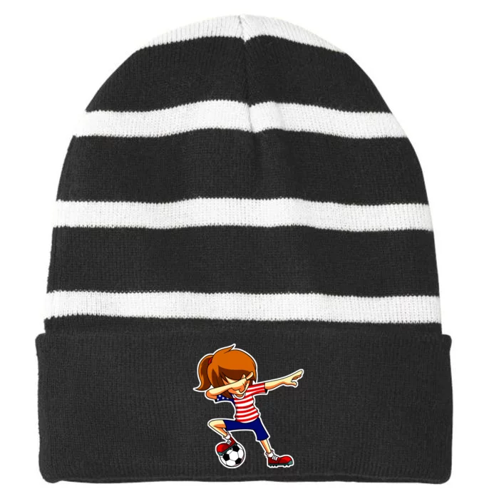 Dabbing Soccer Girl Usa American Flag Jersey Striped Beanie with Solid Band