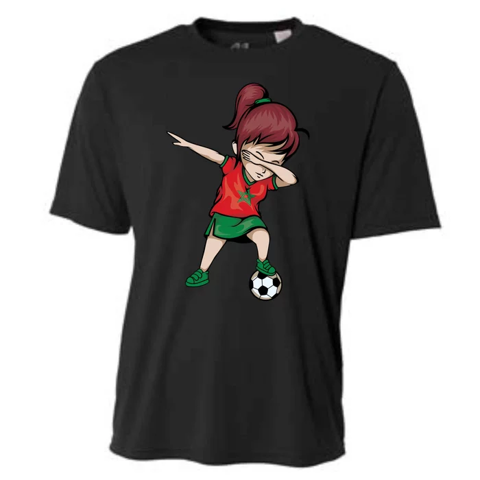 Dabbing Soccer Girl Morocco Gift Moroccan Football Soccer Gift Cooling Performance Crew T-Shirt