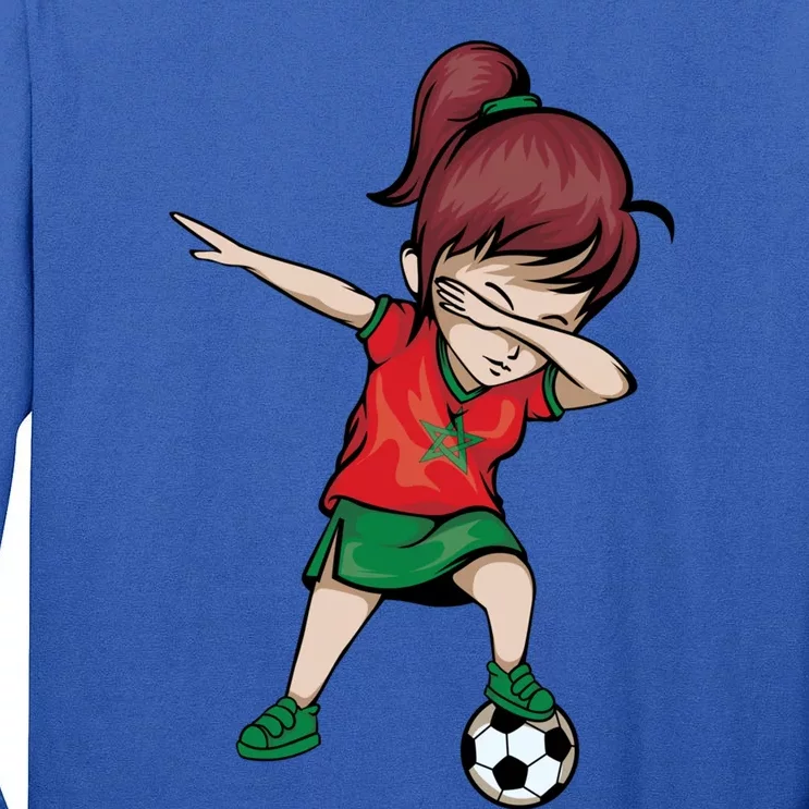 Dabbing Soccer Girl Morocco Gift Moroccan Football Soccer Gift Tall Long Sleeve T-Shirt