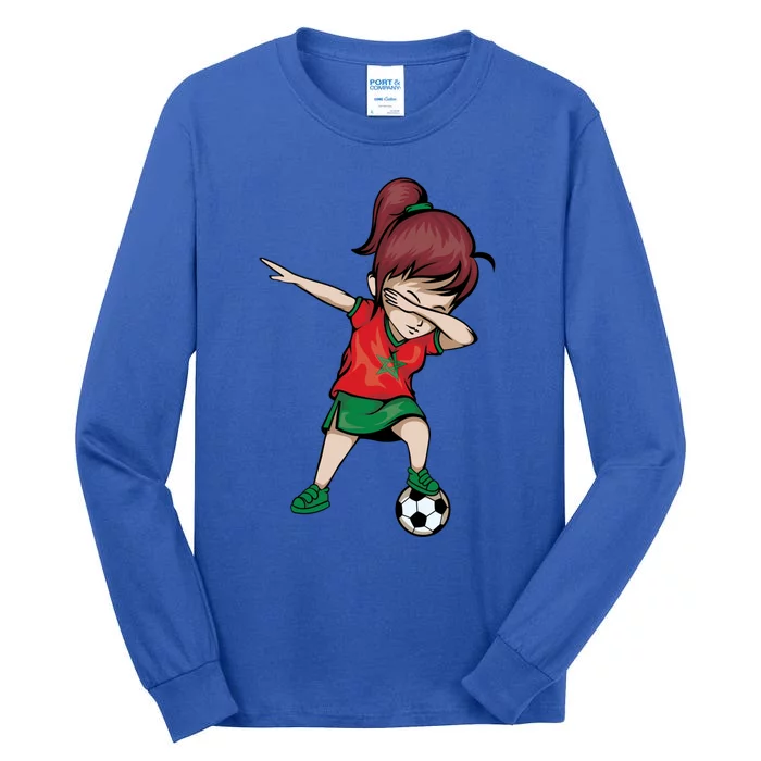 Dabbing Soccer Girl Morocco Gift Moroccan Football Soccer Gift Tall Long Sleeve T-Shirt