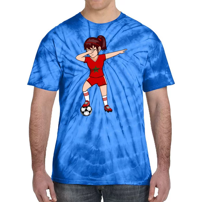 Dabbing Soccer Girl Morocco Jersey Moroccan Football Lovers Gift Tie-Dye T-Shirt