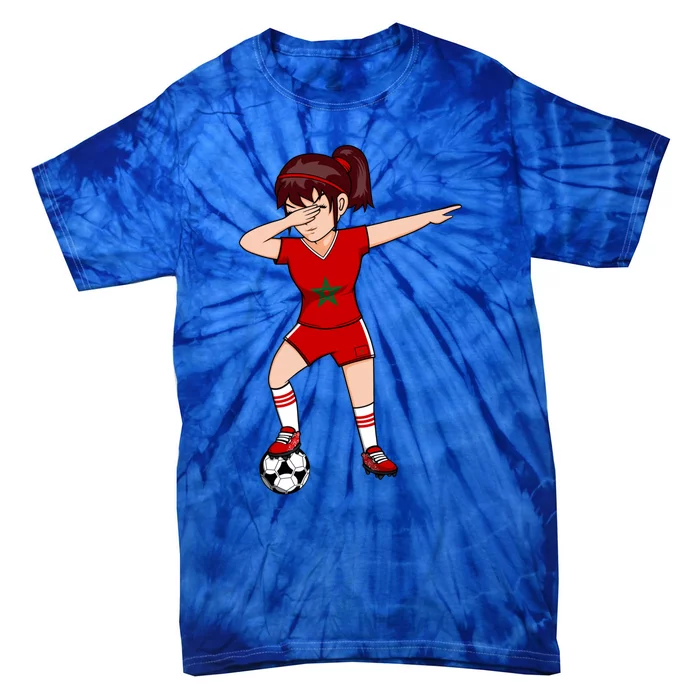 Dabbing Soccer Girl Morocco Jersey Moroccan Football Lovers Gift Tie-Dye T-Shirt