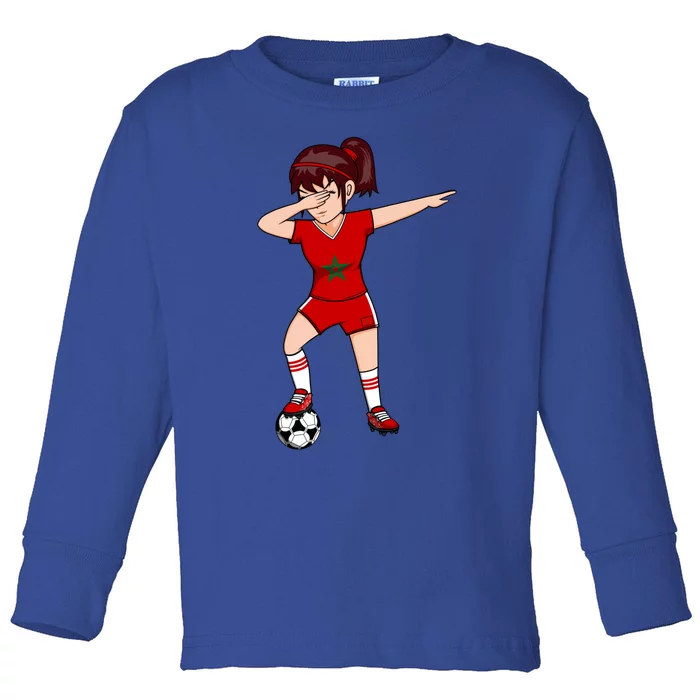 Dabbing Soccer Girl Morocco Jersey Moroccan Football Lovers Gift Toddler Long Sleeve Shirt