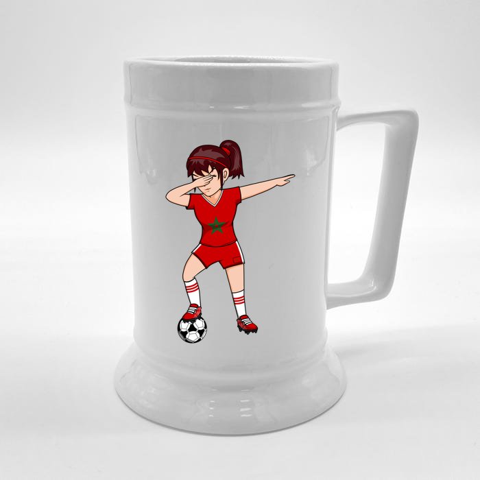 Dabbing Soccer Girl Morocco Jersey Moroccan Football Lovers Gift Front & Back Beer Stein