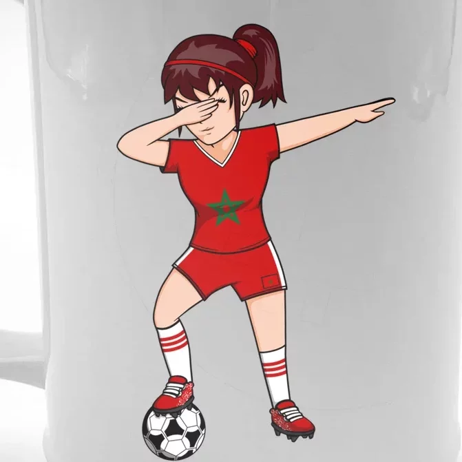 Dabbing Soccer Girl Morocco Jersey Moroccan Football Lovers Gift Front & Back Beer Stein