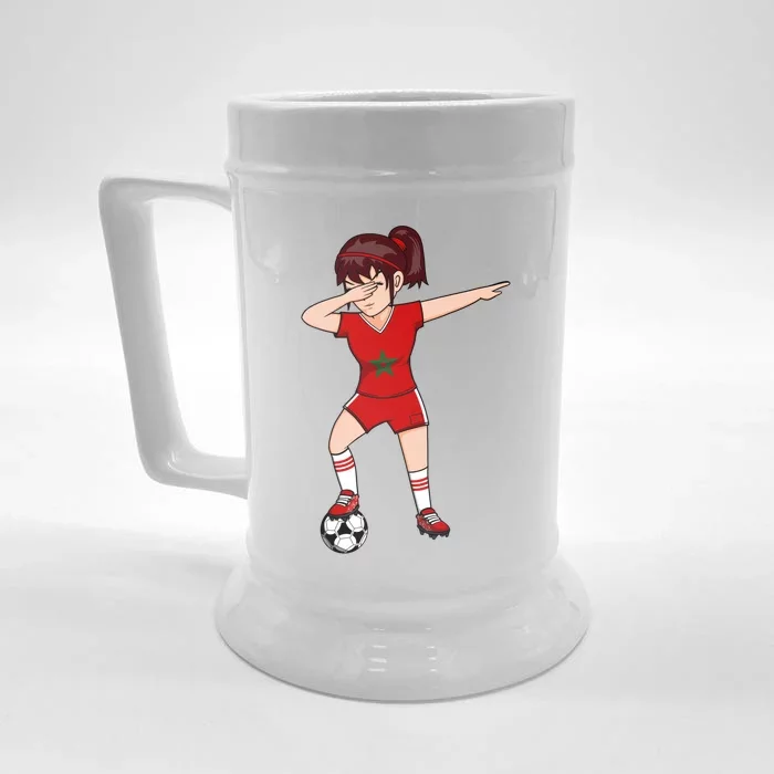 Dabbing Soccer Girl Morocco Jersey Moroccan Football Lovers Gift Front & Back Beer Stein