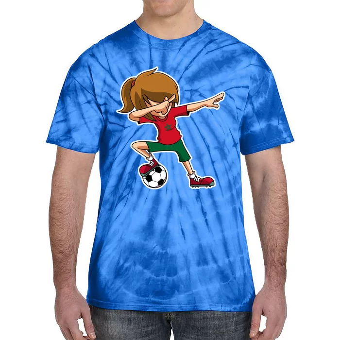 Dabbing Soccer Girl Morocco Jersey Moroccan Dab Funny Gift Tie-Dye T-Shirt