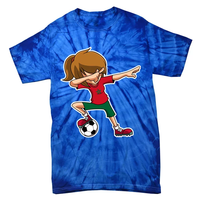 Dabbing Soccer Girl Morocco Jersey Moroccan Dab Funny Gift Tie-Dye T-Shirt