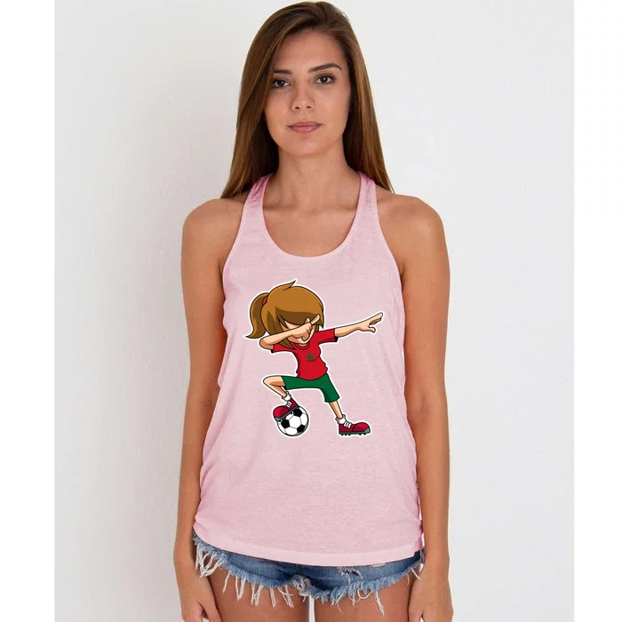 Dabbing Soccer Girl Morocco Jersey Moroccan Dab Funny Gift Women's Knotted Racerback Tank