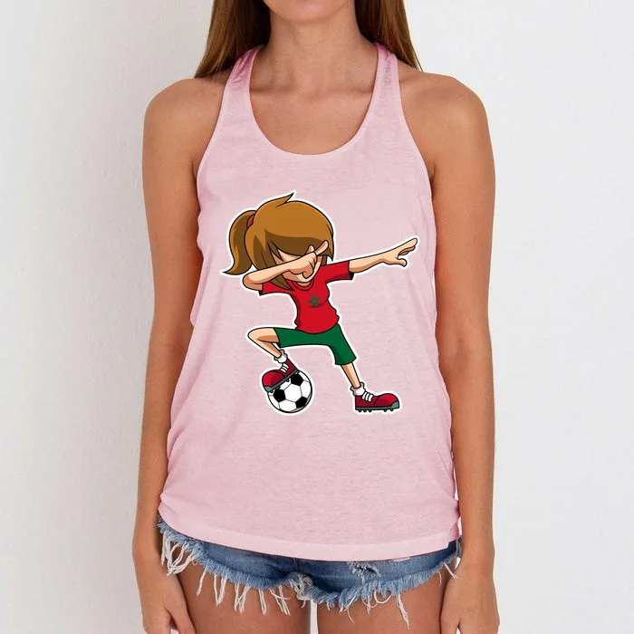 Dabbing Soccer Girl Morocco Jersey Moroccan Dab Funny Gift Women's Knotted Racerback Tank