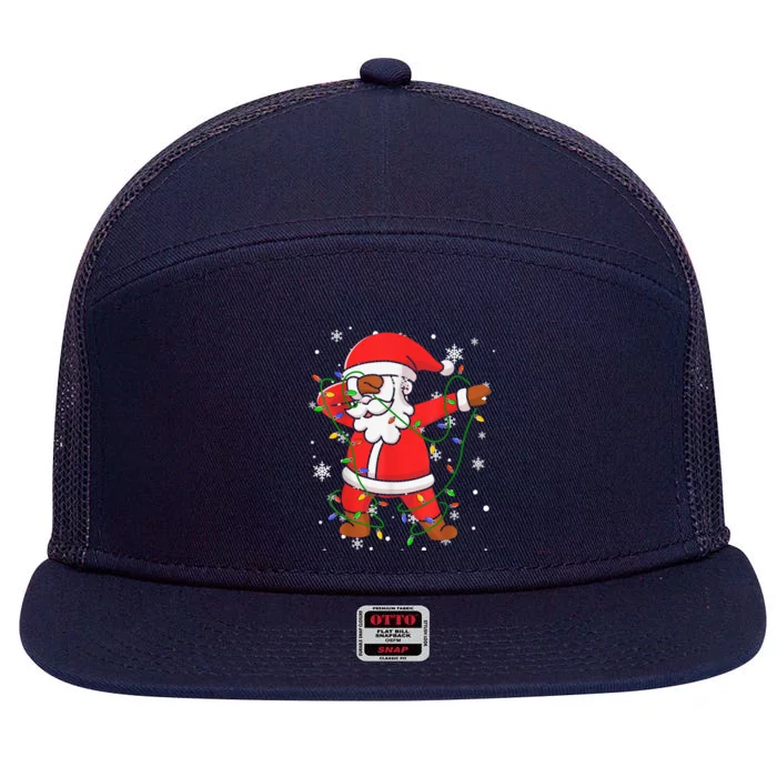 Dabbing Santa Gift For Boys Girls Christmas Tree Lights Gift 7 Panel Mesh Trucker Snapback Hat