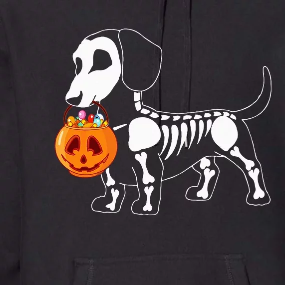 Dachshund Skeleton Halloween Happy Pumpkin Premium Hoodie