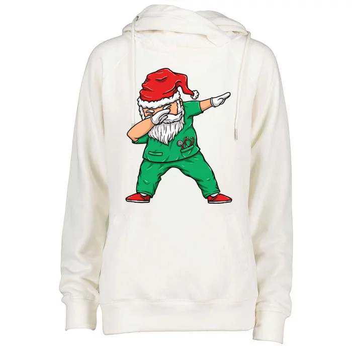 Dabbing Santa Holiday Doctor Christmas Scrubs Doctor Great Gift Womens Funnel Neck Pullover Hood