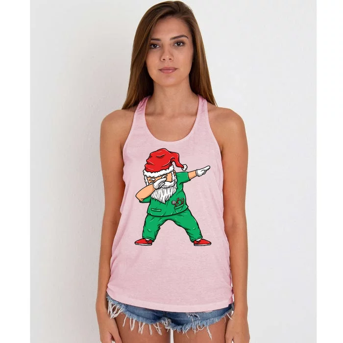 Dabbing Santa Holiday Doctor Christmas Scrubs Doctor Great Gift Women's Knotted Racerback Tank