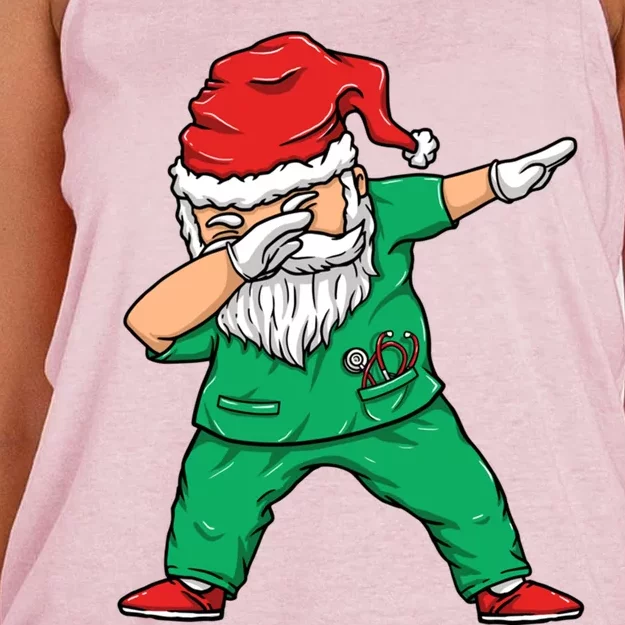 Dabbing Santa Holiday Doctor Christmas Scrubs Doctor Great Gift Women's Knotted Racerback Tank