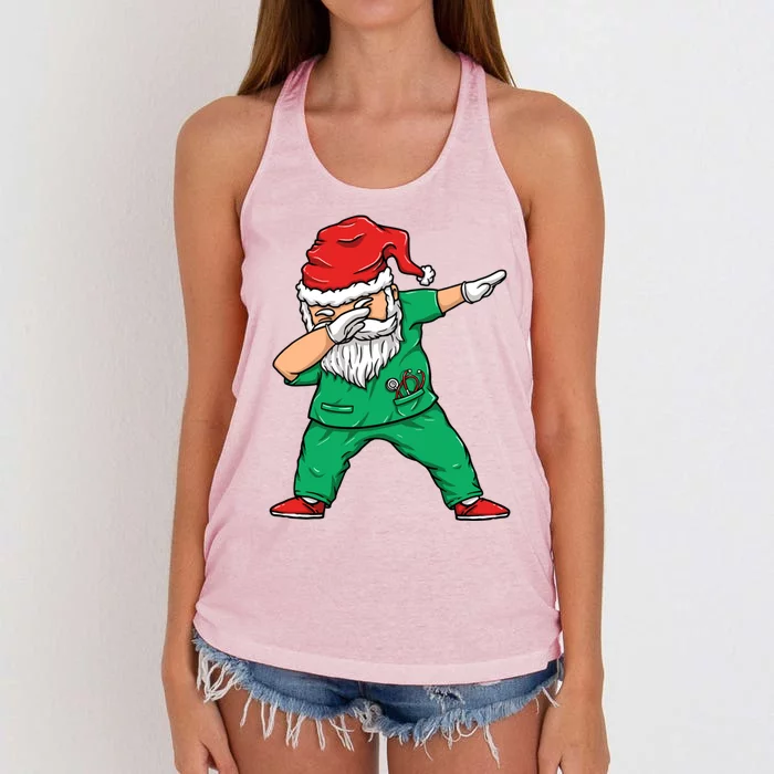 Dabbing Santa Holiday Doctor Christmas Scrubs Doctor Great Gift Women's Knotted Racerback Tank