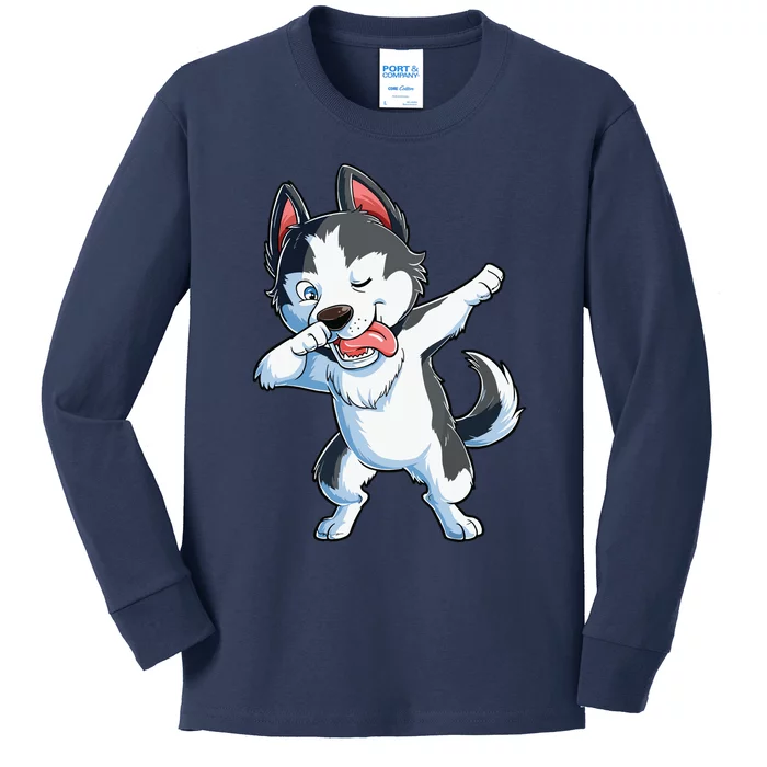 Dabbing Siberian Husky Dog Lover Boy Dab Funny Gift Kids Long Sleeve Shirt