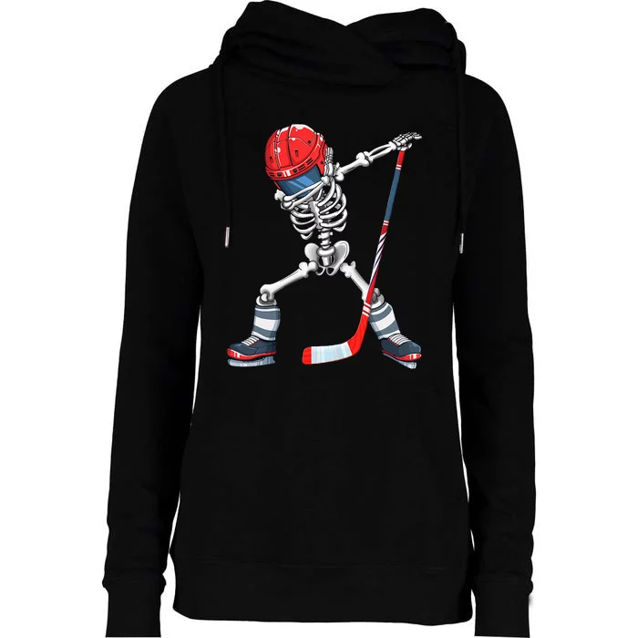 Dabbing Skeleton Hockey Halloween Costume Gift Womens Funnel Neck Pullover Hood