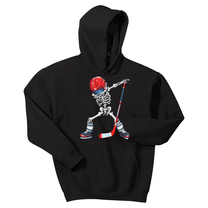 Dabbing Skeleton Hockey Halloween Costume Gift Kids Hoodie