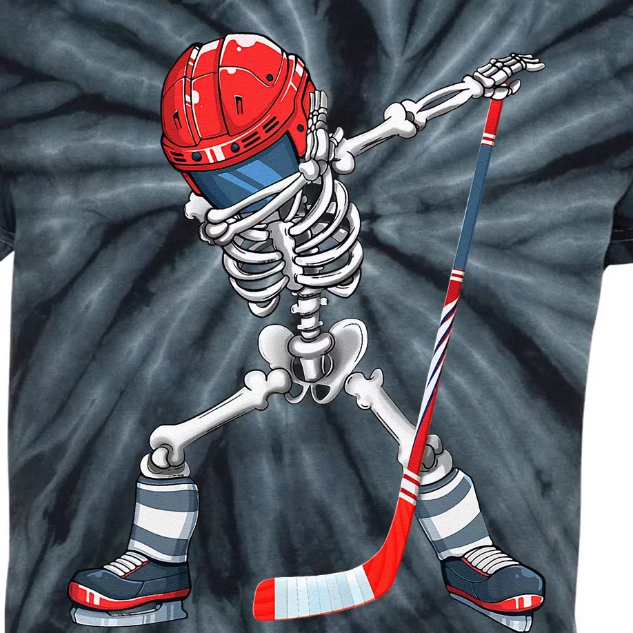 Dabbing Skeleton Hockey Halloween Costume Gift Kids Tie-Dye T-Shirt