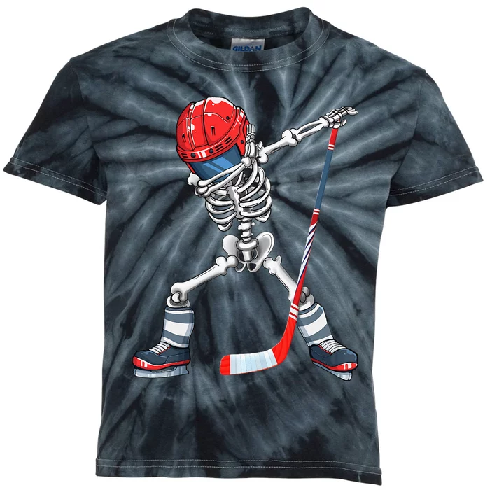 Dabbing Skeleton Hockey Halloween Costume Gift Kids Tie-Dye T-Shirt