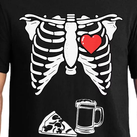 Dad Skeleton Halloween Beer Pizza Funny Pregnancy Couple Pajama Set