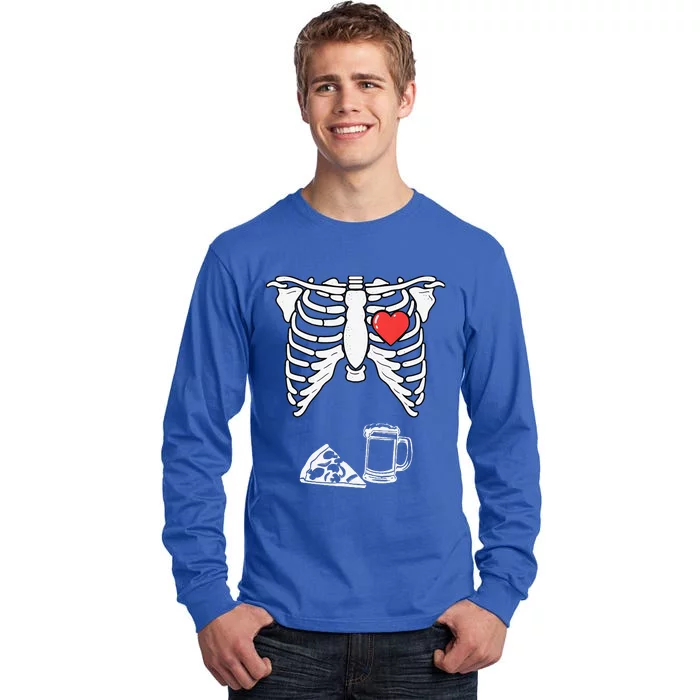 Dad Skeleton Halloween Beer Pizza Funny Pregnancy Couple Tall Long Sleeve T-Shirt