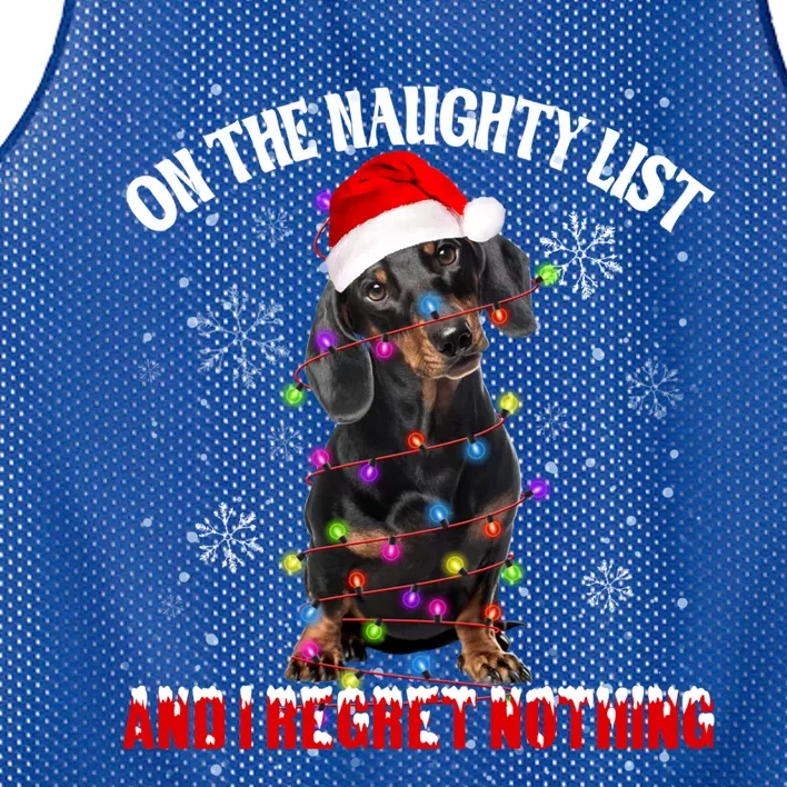 Dachshund Santa Hat On The Naughty List I Regret Nothing Cool Gift Mesh Reversible Basketball Jersey Tank